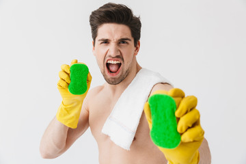 Wall Mural - Handsome brunette houseman wearing apron