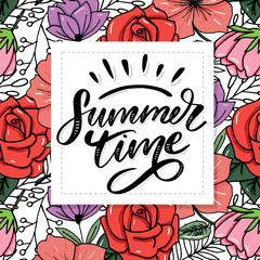 Poster - Summer time vector text lettering calligraphy letters black slogan Sales Holiday Flyer Banner Poster