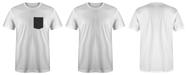 Wall Mural - Blank t shirt set bundle pack. white t shirt isolated on white background with three different style, suitable for mock up or presentation your project.