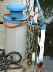 ropes on a swimming working platform on the river Ruhr