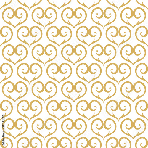 Seamless festive background. Gold pattern with hearts.