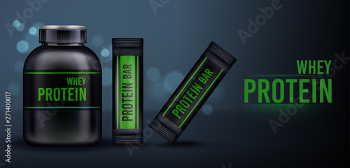 Download Sport Nutrition Protein Whey Supplement And Bars Container Packaging Mockup Black Plastic Jar With Cap And Package On Dark Blured Background Sports Food Ad Banner Realistic 3d Vector Illustration Buy This PSD Mockup Templates