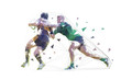 Rugby players, isolated low polygonal vector illustration. Two rugby players
