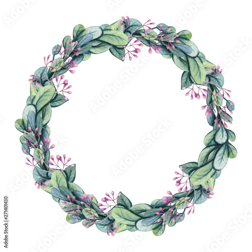 Wreath with Watercolor Berries and Leaves