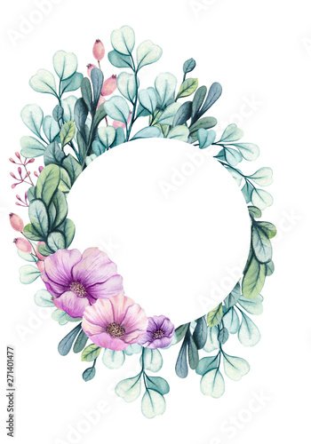 Frame with Watercolor Pink Flowers