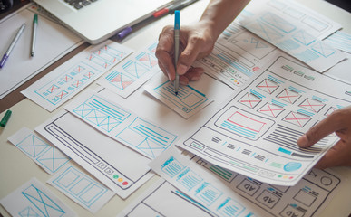website designer creative planning application developer development draft sketch drawing template l