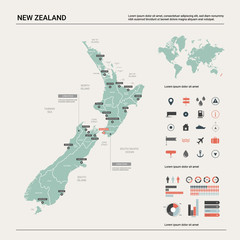 Wall Mural - vector map of new zealand. country map with division, cities and capital wellington. political map, 