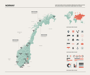 Wall Mural - vector map of norway. country map with division, cities and capital oslo. political map, world map, 