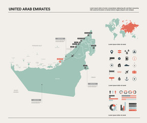 Wall Mural - vector map of united arab emirates. country map with division, cities and capital abu dhabi. politic
