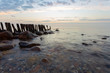 Sonnenuntergang Strand palissaden steine Fels