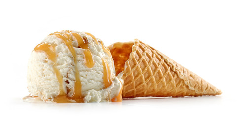 Poster - ice cream and waffle cone on white backgrouns