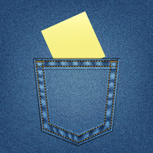 Jeans Pocket With Yellow Blank With Space For Your Text.