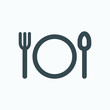 Hotel restaurant isolated icon, dinning plate, spoon and fork linear vector icon