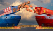 © Mike Mareen - US and Chinese merchant ships shooting cardboard boxes with USA and China flags from containers.USA China economic trade war market conflict concept.3d illustration