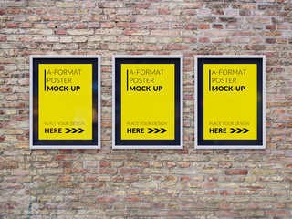 Wall Mural - Empty advertising poster (banner) - mockup template on brick wall. 3D rendering