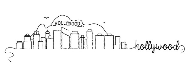 Wall Mural - Hollywood City Skyline Doodle Sign