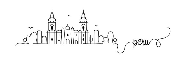 Wall Mural - Peru City Skyline Doodle Sign