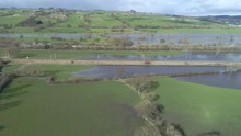 Aerial Drone Of Main Road Running Through Flood Yorkshire, UK