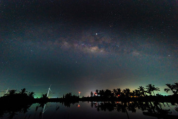 Wall Mural - night scenery with colorful and light yellow milky way full of stars in the sky in summer beautiful 