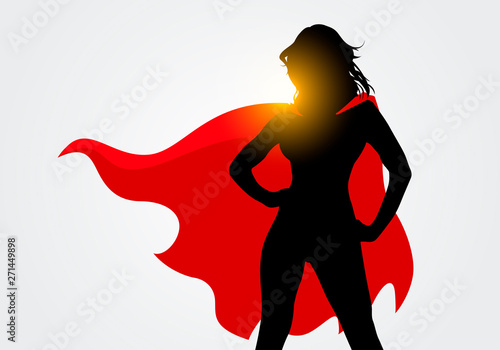 Fotomural Vector Illustration Female Superhero Silhouette With Cape In Action Poses