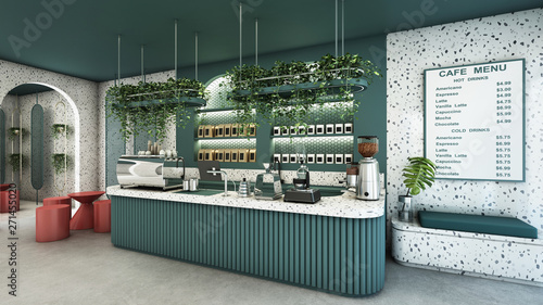 Cafe Shop Design Modern Minimal Green Counter Top Granite