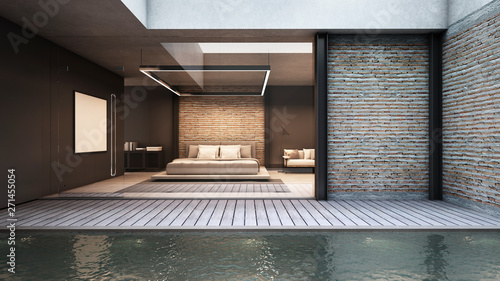 Bedroom Pool Villa Design Modern Loft Style Brick Wall