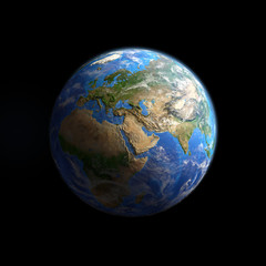 Wall Mural - planet earth viewed from space, isolated on black