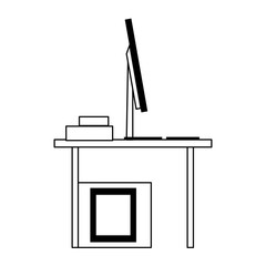 Poster - computer desk icon cartoon isolated in black and white