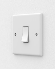 Canvas Print - Single light switch on a white wall. 3d render. Angled view. Home Interiors Series.