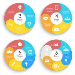 Wall Mural - Set template for circle diagram, options, web design, graph and round infographic. Business concept with 3, 4, 5, 6 elements, step, option. Vector illustration.