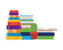 Stack Of Books With Houseplant On White Background