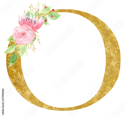 Golden capital O letter raster illustration
