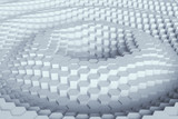 Fototapeta Perspektywa 3d - Random waving motion abstract background from hexagon geometric surface loop: light bright clean minimal hexagonal grid pattern, canvas in pure wall architectural white. 3d illustration
