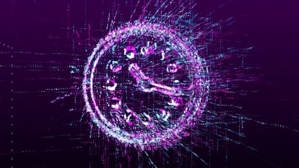 Wall Mural - animation of the time sign, virtual clock. consists of a stream of numbers and symbols in digital sp