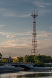 Fototapeta Na sufit - evening view of the television tower from Minsk Gorky Park