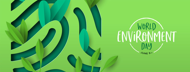 Sticker - Environment Day banner of green cutout fingerprint