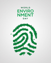 Sticker - Environment Day card of green leaf fingerprint