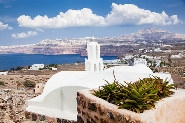 traditional white architecture over the Caldera, Aegean sea. Scenic travel background, Santorini