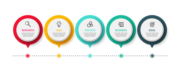 Timeline infographics design vector and marketing icons can be used for workflow layout, diagram, annual report, web design. Business concept with 5 options, steps or processes