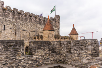 Ghent, Belgium - APRIL 6, 2019: Gravensteen. Medieval castle at Ghent. Details inside the castle