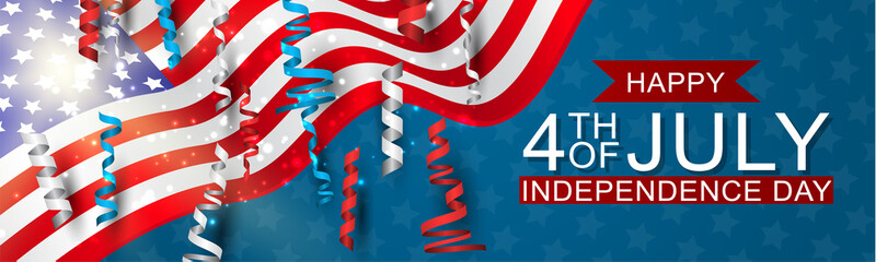 4th of july united states national independence day celebration banner with blue, red, and white con