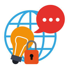 Canvas Print - globe, speech bubble, light bulb and padlock