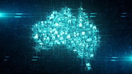 Australia connected devices internet of things IoT cloud computing data network - Conceptual 3D render