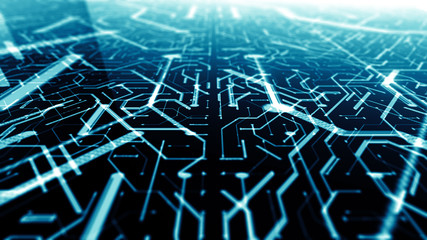 Wall Mural - 3d render of circuit board electronic information data transfer processing technology engineering de