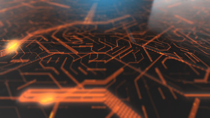 Wall Mural - 3d render of circuit board electronic information data transfer processing technology engineering de