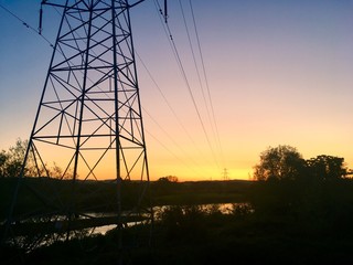 pylons at sunset