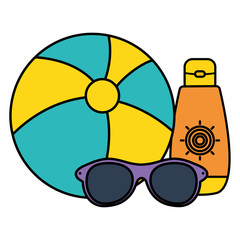 Wall Mural - beach balloon with solar blocker and sunglasses