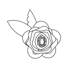 Sticker - flower with leaves icon cartoon in black and white