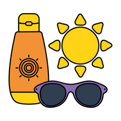 Canvas Print - solar blocker bottle with sunglasses and sun