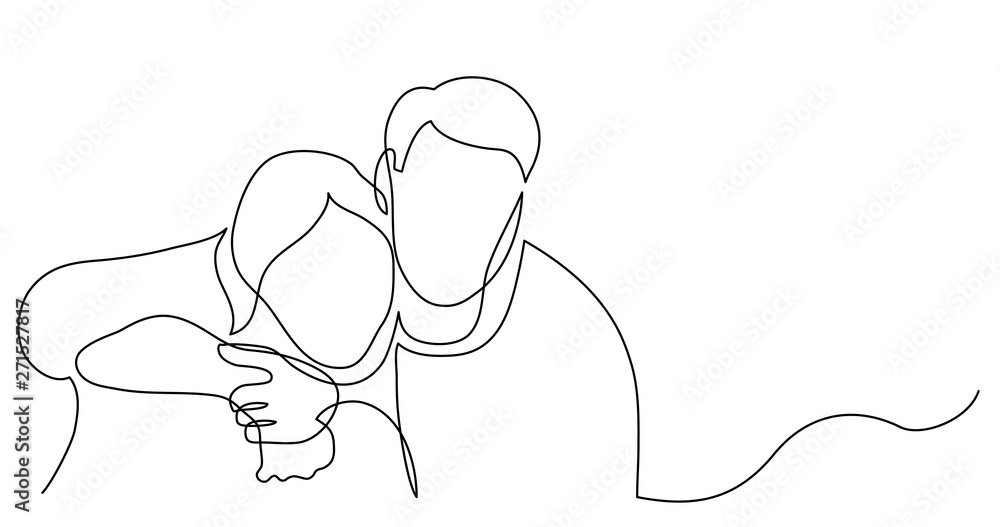 continuous line drawing of man and woman hugging each other Stock ...